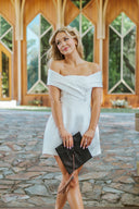 Satin Off Shoulder Mini Dress - Meshki