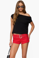 Red Studded Belt Micro Shorts