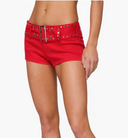 Red Studded Belt Micro Shorts