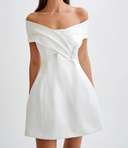 Satin Off Shoulder Mini Dress - Meshki