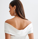 Satin Off Shoulder Mini Dress - Meshki