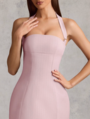 Pinstripe Halterneck Structured A-Line Mini Dress - Oh Polly