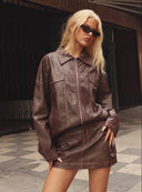 Tanza Faux Leather Jacket Brown - Princess Polly